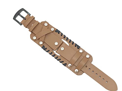 Powerhill 22mm Genuine Leather Cuff Watch Band,Compatible with Standard 22mm Band Width Watch, Galaxy Watch 46mm,Gear S3,Fossil Carlyle/Julianna/Explorist/Marsha,Brown B