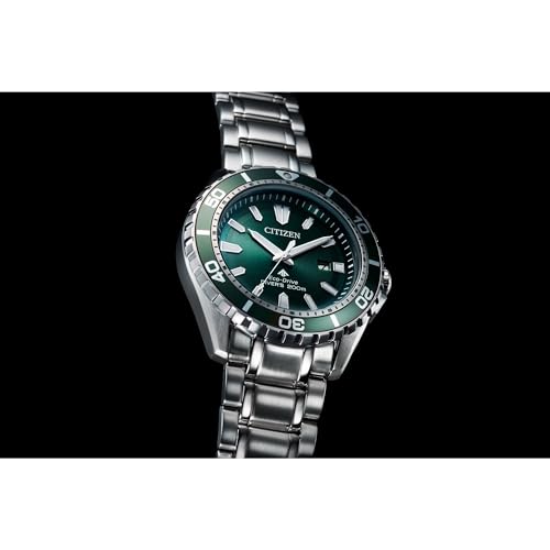 Citizen Men's Promaster Sea Eco-Drive Stainless Steel Watch, 3-Hand Date, One-Way Rotating Bezel, ISO Compliant, Luminous Hands and Markers, Green Dial (Model: BN0199-53X)