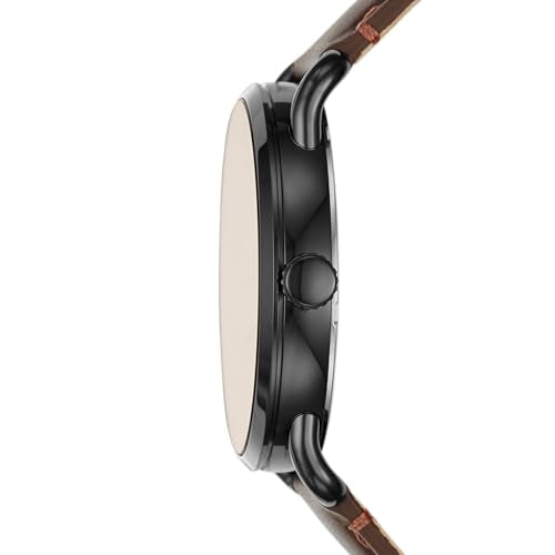 Fossil Men's Copeland Quartz Stainless Steel and Leather Three-Hand Watch for Men, 42MM, Color: Black, Dark Brown