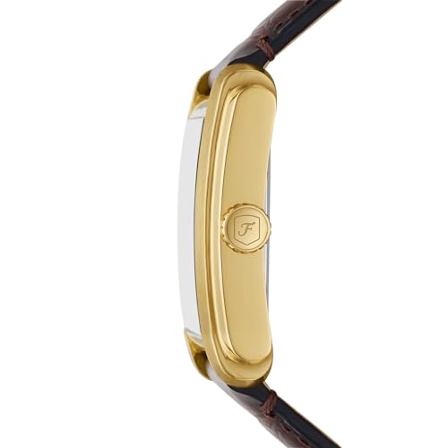 Fossil Men's Watch, Carraway Quartz Stainless Steel Three-Hand Leather Watch for Men, Gold/Brown