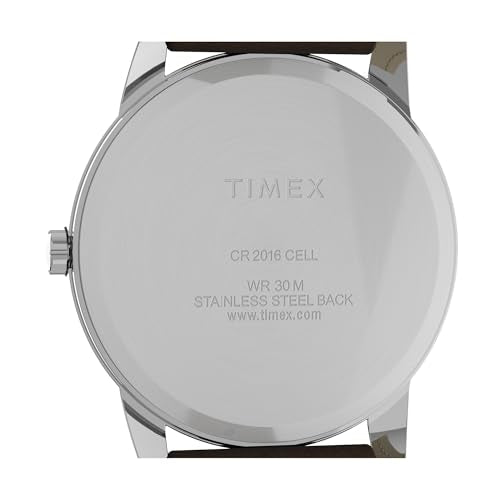 Timex Men's Easy Reader 35mm Day-Date Watch – Silver-Tone Case White Dial with Dark Brown Leather Strap