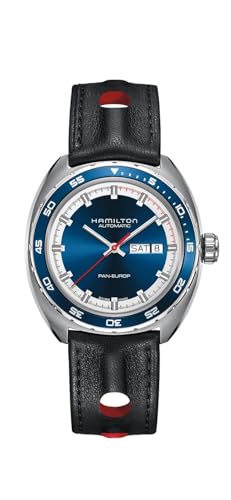 Hamilton American Classic Automatic Men's Watch, 42mm Stainless Steel Case, Swiss Made, Blue Dial Analog Wrist Watch for Men, 50m Waterproof, Sapphire Crystal, 3-Hand Movement, Cow Leather Strap