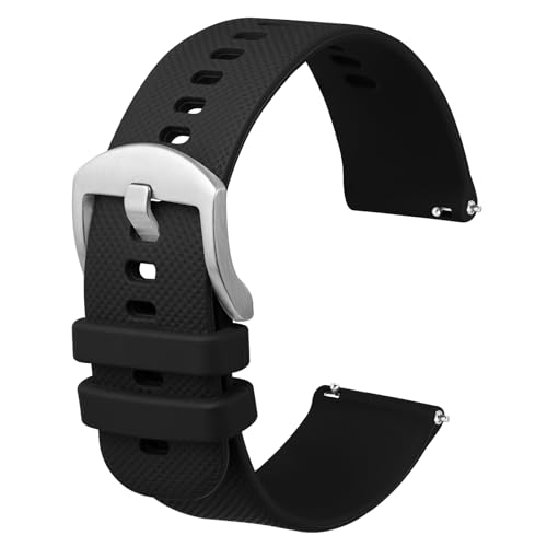 ANBEER Silicone Watch Band 22mm Quick Release Rubber Watch Straps for Men Women,Black with Silver Stainless Steel Buckle