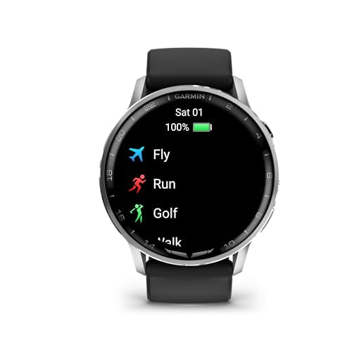 Garmin D2™ Air X15, Versatile Aviator Smartwatch with GPS, LED Flashlight, Health and Fitness Features, Aviation Weather, Built-in Microphone/Speaker, Silver with Black Silicone Band