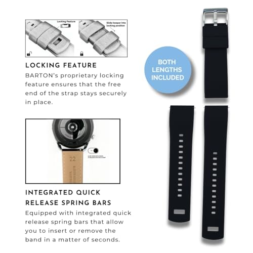 Barton Elite Silicone Watch Band (20mm) | Quick Release Premium Silicone Strap with Stainless Steel Buckle | Compatible with Classic & Smart Watches | Comfortable, Durable, Stylish, Waterproof - Black