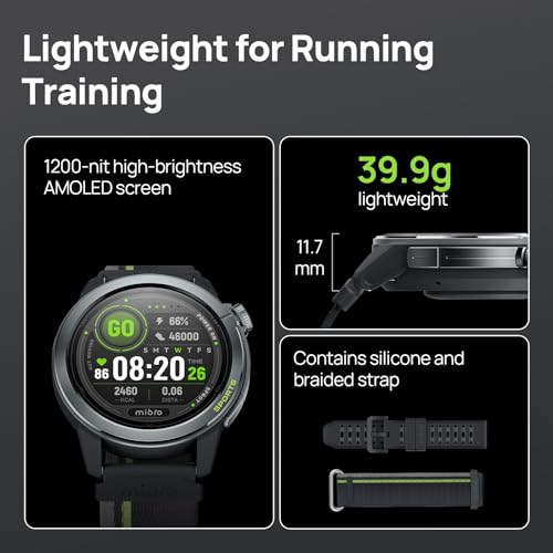 mibro GS Active2 Running GPS Smartwatch with 46mm AMOLED, Lightweight and 15-Day Battery, Supports Running Plans and Dual-Band GNSS, 150+ Sport Modes (Dark Gray)