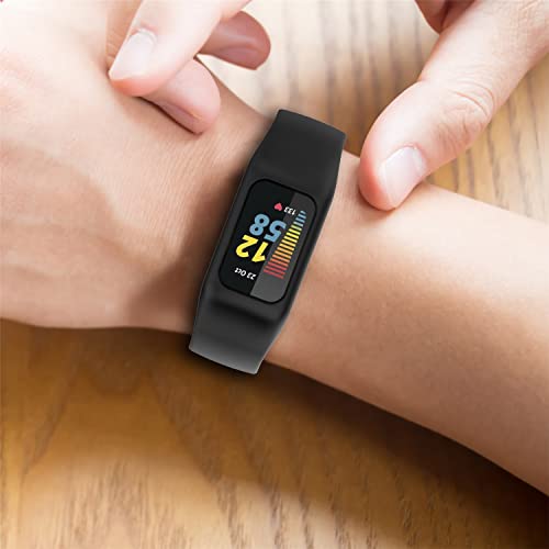 Gheper Soft Watchband Compatible with Fitbit Charge 6, Charge 5, Charge 4, Charge 3/3SE Silicone Wristband All-round Protective Band Replacement Strap (Black)