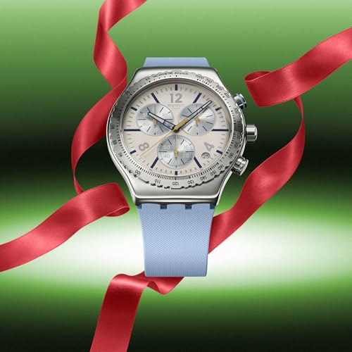 Swatch New Irony Chrono Unisex Dress Watch Stainless Steel Blue Quartz Water Resistant BLUESHIFT Glow