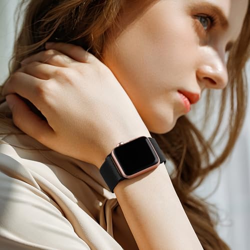 Lerobo Compatible with Apple Watch Band 44mm 46mm Series 11 10 9 8 SE Ultra 3 2 1 42mm 45mm 49mm for Men iWatch Bands Womens Series 7 6 5 4 3 SE2 SE3, Elastic Nylon Solo Loop Sport Strap, Black