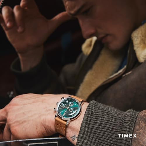 Timex Men's Marlin 40mm Watch - Brown Strap Green Dial Stainless Steel Case