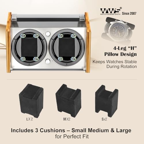 Watch Winder Smith Quiet Bamboo Watch Winder 2 for Automatic Watches, Vertical Rest Timer Function for Easy Glance