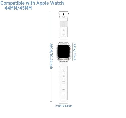 XYF Compatible for Crystal Clear Apple Watch Bands, 45mm 44mm Bumper Case for Men Women Jelly Sport Cover Strap for iWatch Ultra 3 2 Series 11 10 9 8 7 SE 6 5 4 3 (CrystalClear, 44/45)