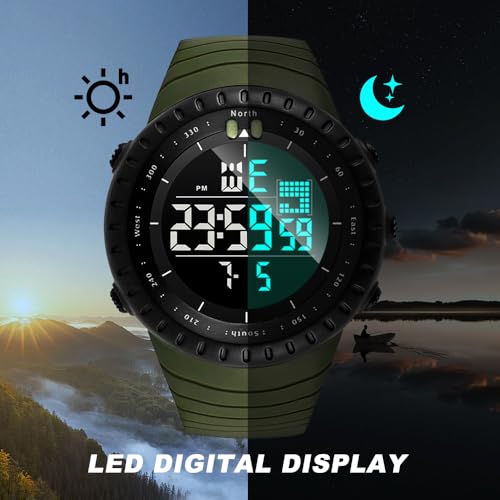 KXAITO Men's Watches Sports Outdoor Waterproof Military Watch Date Multi Function Tactics LED Face Alarm Stopwatch for Men (6256 Black)