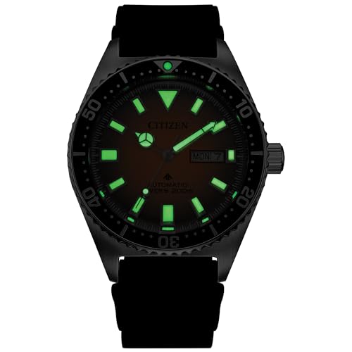 Citizen Men's Automatic Promaster Sea Dive Watch, Black Polyurethane Strap, Orange Dial, Day/Date (Model: NY0120-01Z)
