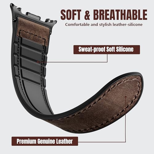 Charlam Magnetic Leather Bands Compatible with Galaxy Watch 8 Band 40mm 44mm,Galaxy Watch 8 Classic Band 46mm,Genuine Leather No Gap Replacement Straps for Samsung Watch 8 Bands Men Women,Black Coffee