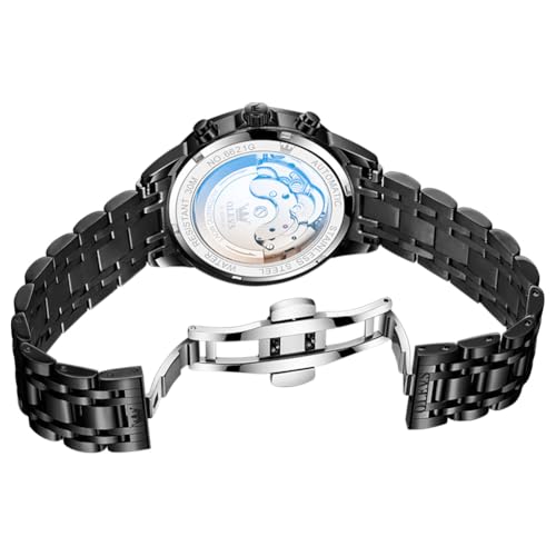 OLEVS Black Self Winding Watches for Men Mechanical Business Dress Skeleton Waterproof Luminous Date Automatic Luxury Casual Man Watch