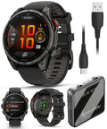 Garmin Fenix 7 Pro Solar Sapphire Multisport GPS Smartwatch, Titanium, Fog Gray/Ember Orange with Wearable4U E-Bank Bundle 47 x 47 x 14.5 mm