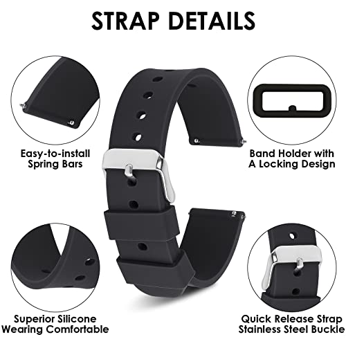 cobee Silicone Watch Bands, Quick Release Watch Band with Stainless Steel Buckle, Waterproof Soft Rubber Watch Strap Compatible with Smart Watch Sport Watch for Men Women (20mm)