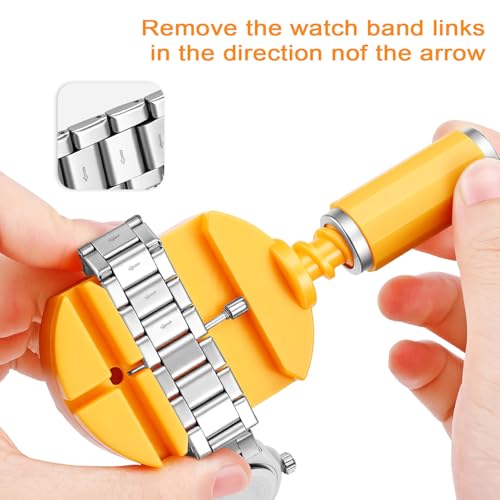 HECHIO 12 Pieces Watch Link Removal Kit，Professional Watch Band Replacement Tool，1 Double Head Hammer, 6 Spare Pins，Watch Pin Remover Sizing Strap