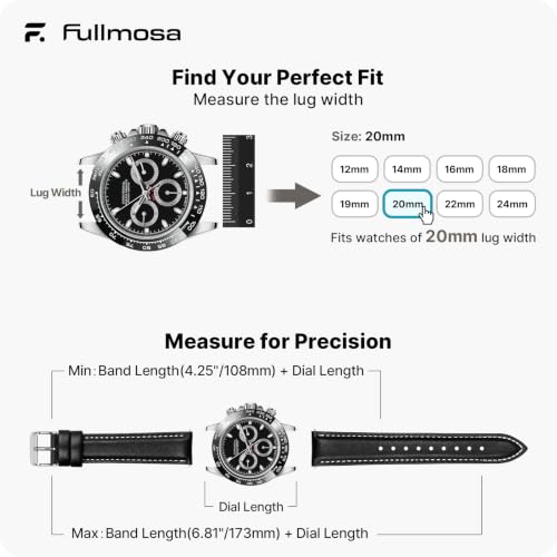 Fullmosa Watch Band, Quick Release Leather Watch Strap Compatible with Samsung Galaxy Garmin for Men Women, Replacement Bands Width 12mm 14mm 16mm 18mm 19mm 20mm 21mm 22mm 24mm
