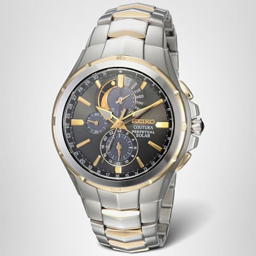 Seiko SSC376 Watch for Men - Coutura Collection - Two-Tone Stainless Steel Case & Bracelet, Light-Powered, 6-Month Power Reserve, Perpetual Calendar, and 100m Water Resistant