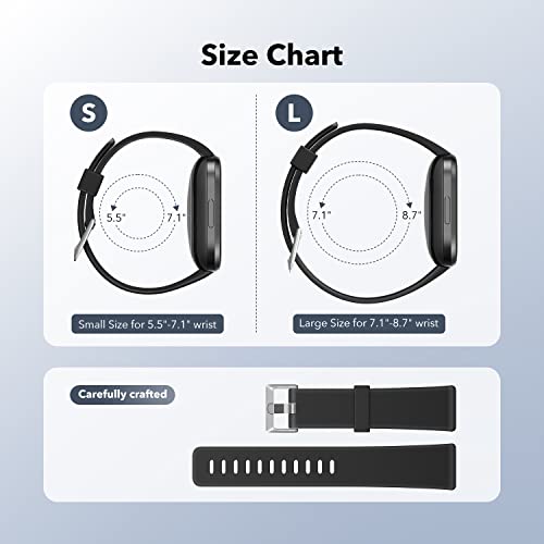 Dr.Sept 2 Pack Waterproof Bands Compatible with Fitbit Versa 2 Bands for Women Men, Classic Soft Sports Replacement Wristbands for Fitbit Versa 2/Versa Lite/Versa SE (black/black, Large 7.1''-8.7'')