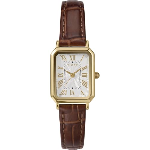 Timex Women's Dress 21mm Watch - Brown Strap White Dial Gold-Tone Case