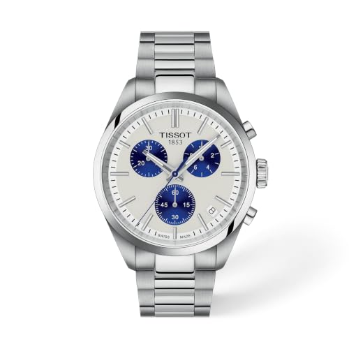 Tissot PR 100 Quartz Chronograph 40mm, Swiss Quartz Watch for Men, Stainless Steel Case, White Dial, T1504171101100