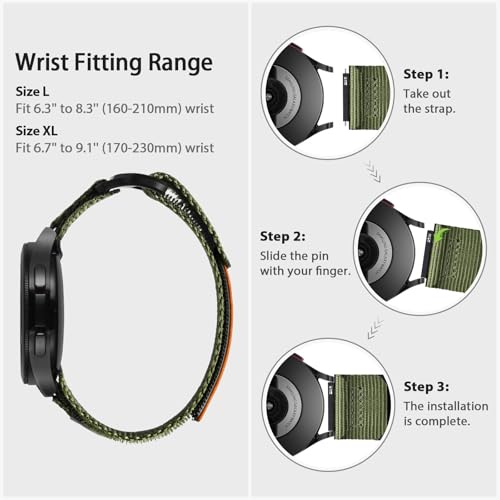 ULTIMAL 20mm Watch Band Compatible with Samsung Galaxy Watch 7 6 5 4 FE/6 4 Classic/5 Pro, Nylon Quick Release Strap Compatible with Garmin Vivoactive 6 5 3/Forerunner 645 55 245 165 (BLACK USA FLAG, L)