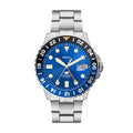 Fossil Men's 46mm Blue GMT Stainless Steel, Silver/Blue GMT Dive-Inspired Three-Hand Watch, FS5991