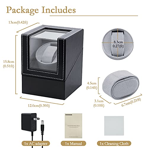 Mcbazel Single Watch Winder, Ultra Quiet Japanese Motor Automatic Watch Winder Box with Multiple Rotation Modes, Premium Watch Winder for Automatic Watches (AC/ Battery Powered) - Black with PU Leather