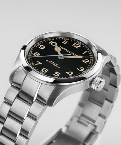 Hamilton Khaki Field Murph Automatic Men's Watch, 38mm Stainless Steel Case, Swiss Made, Black Dial Analog Wrist Watch, 100m Waterproof, Sapphire Crystal, 3-Hand Movement, Stainless Steel Strap