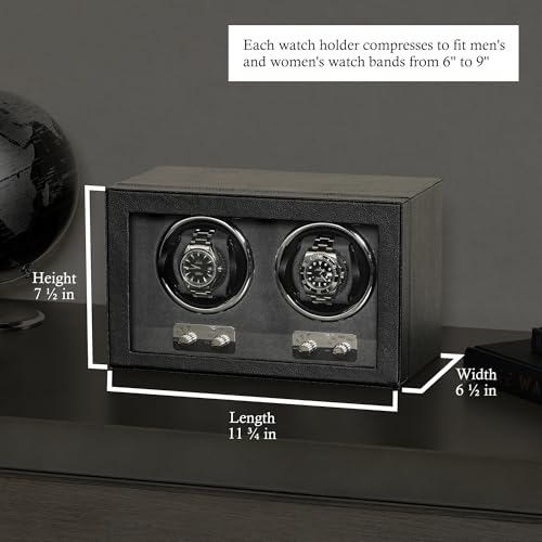 ROTHWELL Double Watch Winder for Automatic Watches with Quiet Motor with Multiple Speeds and Rotation Settings (Black/Grey)