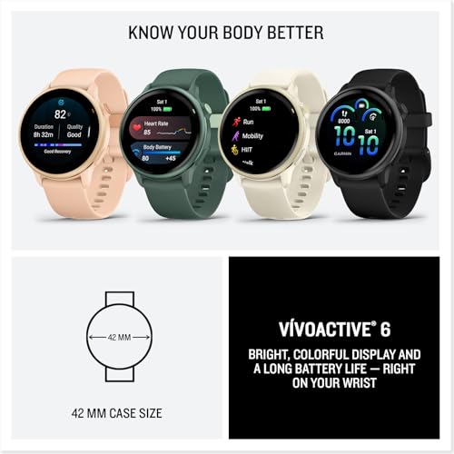 Garmin Vivoactive 6 Fitness GPS Smartwatch AMOLED Display Slate with Black Silicone Band, 11-Day Battery, 80+ Sports Modes, Activity Tracking Smart Features, Music, Contactless Payments Bundle