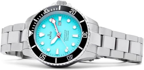 RATIO FreeDiver Sapphire Crystal Women's Diver Watch Japanese Automatic Movement Dive Watch 200m Water Resistant Diving Watch (Ice Blue)