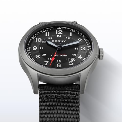 BERNY Automatic Titanium Watch for Men 10ATM Waterproof Men's Field Watch Super Luminous Male Analog Mechanical Military Wrist Watch AR Sapphire Crystal Date Calendar Birthday Present