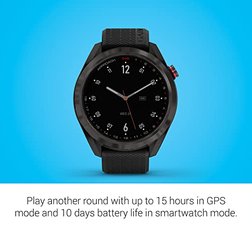 Garmin Approach S42, GPS Golf Smartwatch, Lightweight with 1.2" Touchscreen, 42k+ Preloaded Courses, Gunmetal Ceramic Bezel and Black Silicone Band, 010-02572-10 (Renewed)