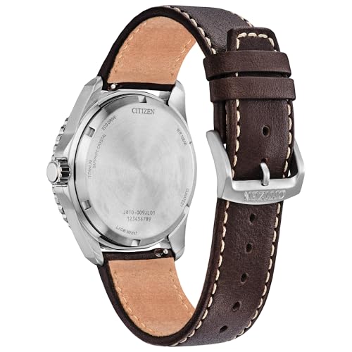 Citizen Men's Eco-Drive Sport Casual Brycen, Silver-Tone Stainless Steel Watch, Brown Leather Strap, Orange Dial (Model: AW1840-09X)