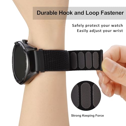 WOCCI 20mm Adjustable Nylon Watch Band, Quick Release Sport Loop Strap (Black)
