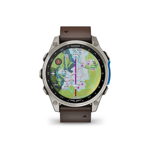 Garmin D2™ Mach 2 – 47 mm, Premium Aviator Smartwatch with GPS, Advanced Flight Maps, LED Flashlight, Built-in Microphone/Speaker for Calls and Texts, Titanium with Oxford Brown Leather Band