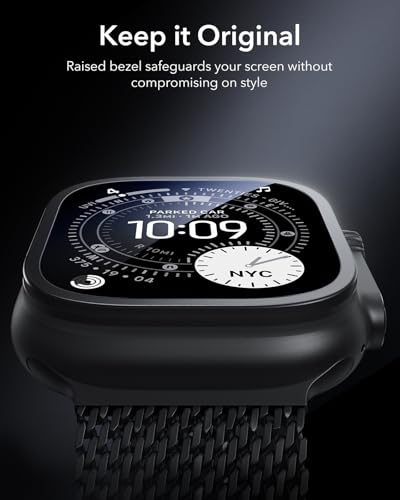 ESR Armorite Screen Protector for Apple Watch Ultra 3 2025 /Ultra 2 /Ultra (49 mm), Military Grade Protection, Tempered Glass Film with Aluminum Alloy Frame, Anti-Scratch, 2 Pack, Black