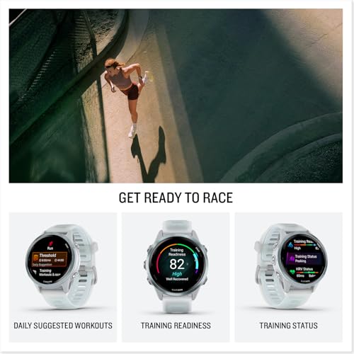 Garmin® Forerunner® 570, 42mm, Advanced GPS Running and Triathlon Smartwatch, AMOLED Display, Training and Recovery Features, Cloud Blue Aluminum with Translucent Whitestone/Band