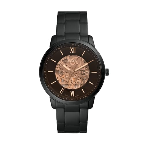 Fossil Men's Neutra Automatic Stainless Steel Three-Hand Skeleton Watch, Color: Black (Model: ME3183)