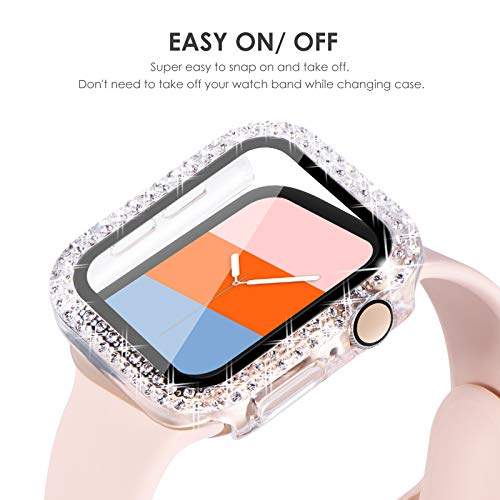 KADES Bling Case for Apple Watch 41mm with Built-in Screen Protector, Sparkling Rhinestone Protective Cover Compatible with Apple Watch Series 9 8 7 (41mm, Clear)