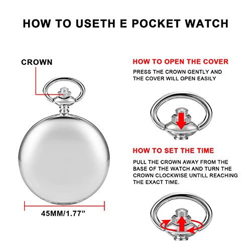 Realpoo Men's Quartz Pocket Watch, Silver, Arabic Numerals, White Dial, Stainless Steel, PK120115-sliver