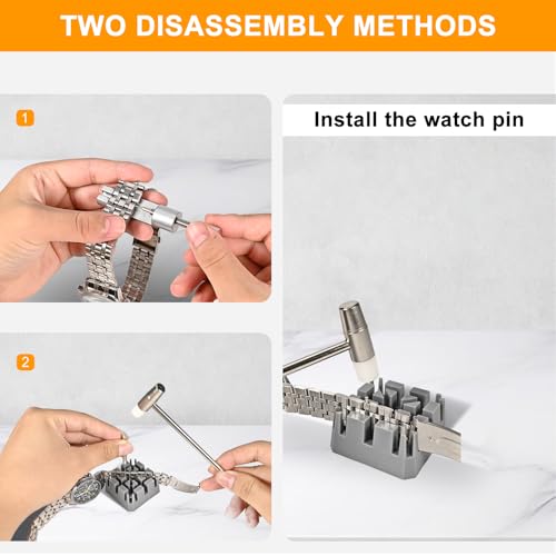 Xaumsa Watch Link Removal Kit, All Metal Watch Strap Link Removal, Sizing Kit with Pin Punches, Extra Pins, Hammer for Watch Band Strap Adjustment