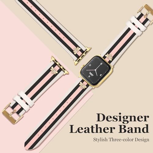 MOINSPIRE Designer Leather Bands with Charms Compatible with Apple Watch 38mm 40mm 41mm 42mm(S11/10) Women Men Genuine Leather Strap Elegant Wristbands for iWatch Series 11/10/9/8/7/6/5/3/2/1/SE/Ultra