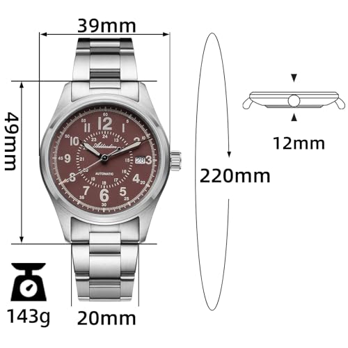 ADDIESDIVE Automatic Field Watch Sapphire Crystal NH35A Movement 200 M Waterproof BGW9 Luminous Vintage Matte Brown Dial