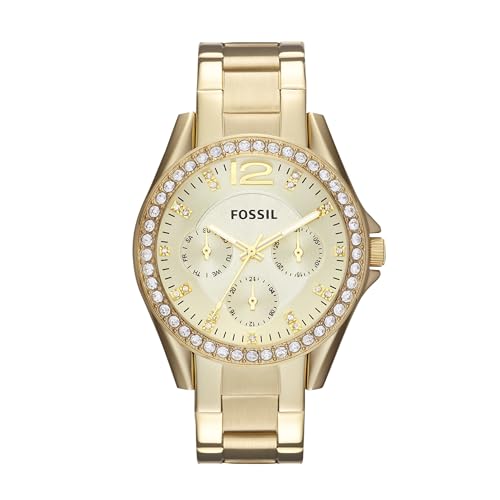 Fossil Women's Watch, Riley Quartz Stainless Steel Multifunction Watch for Women, Color: Gold Glitz