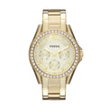 Fossil Women's Watch, Riley Quartz Stainless Steel Multifunction Watch for Women, Color: Gold Glitz